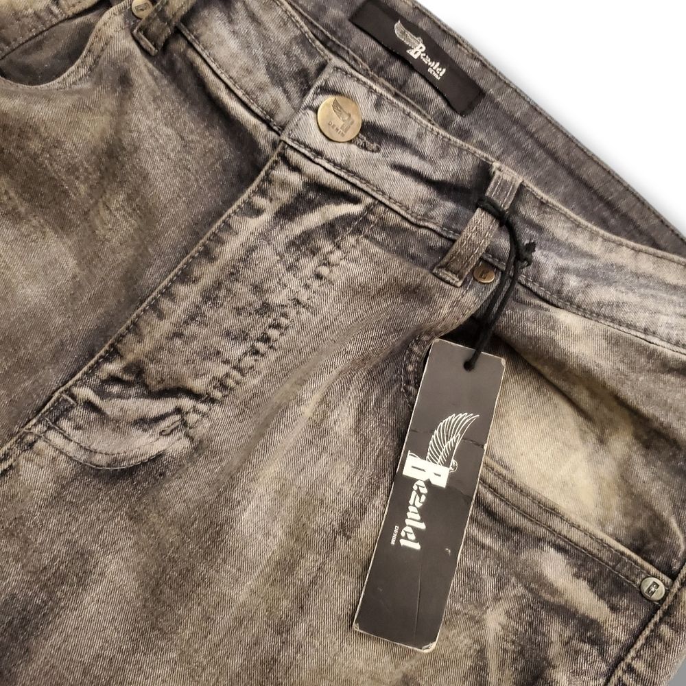 Bezalel Denim Distressed Flared Jeans Gray Washed Ripped Bell Bottom Size 36x34 - Picture 4 of 15